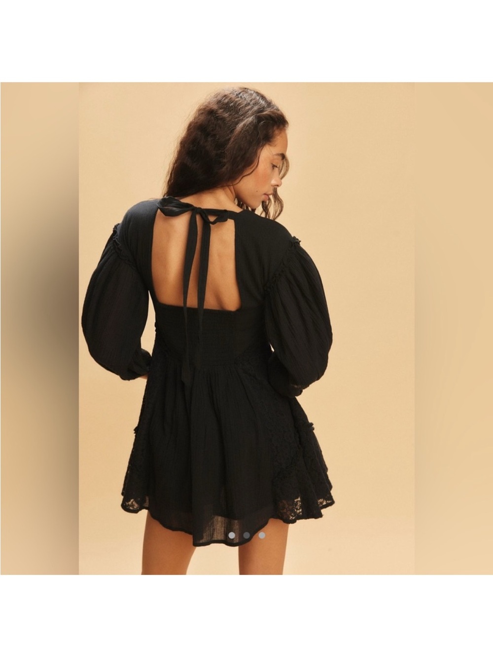 NWT FREE PEOPLE Juniper Cotton Mini Dress Boho Lace Black Babydoll SZ Medium